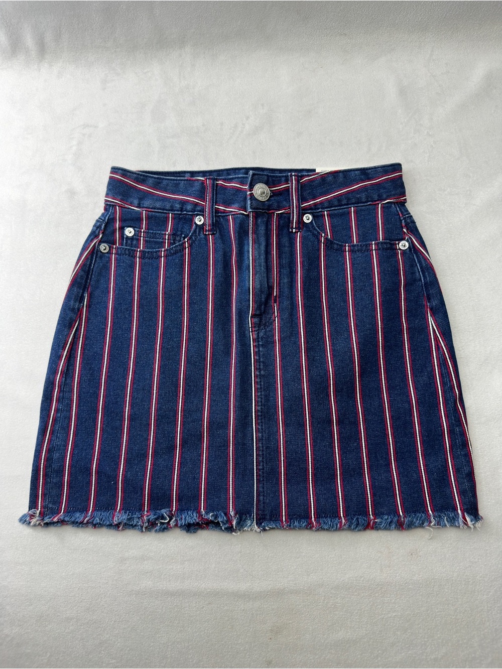 American Eagle Striped Hi-Rise Mini Skirt Pencil Super Stretch 00 High Rise Blue